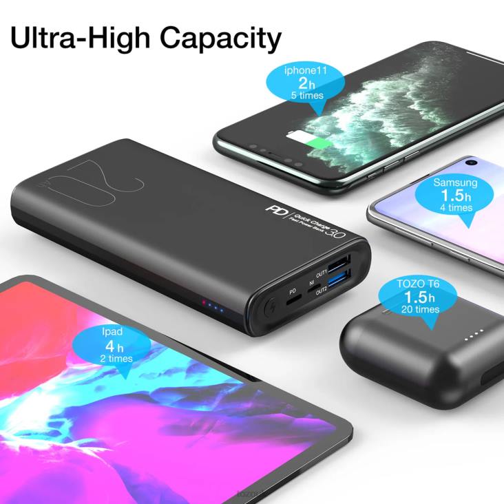 Black TOZO PB1 Power Bank 4BN6P148 Accessory