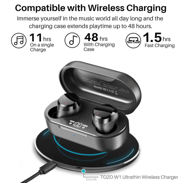 Dark Black TOZO T12 4BN6P45 Headphones